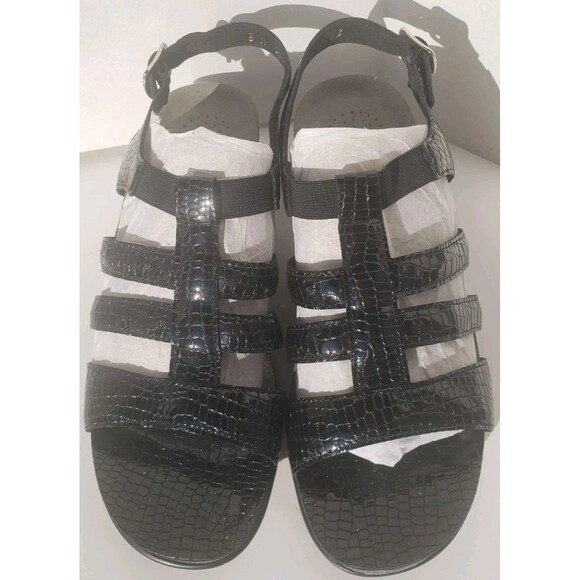 SAS Allegro Sandals Shoes Womens Size 8 Black Crocodile Embossed Patent Leather - Picture 5 of 14